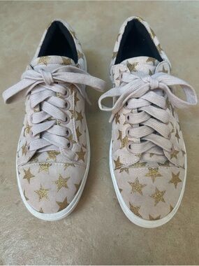 Rebecca Minkoff “Nadia” Gold Star Suede Sneakers, Size 7